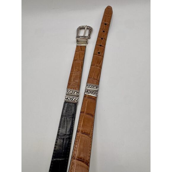 Reversible Brighton Style Leather Belt XL Brown Navy Croc Embossed Scroll Buckle main image 6